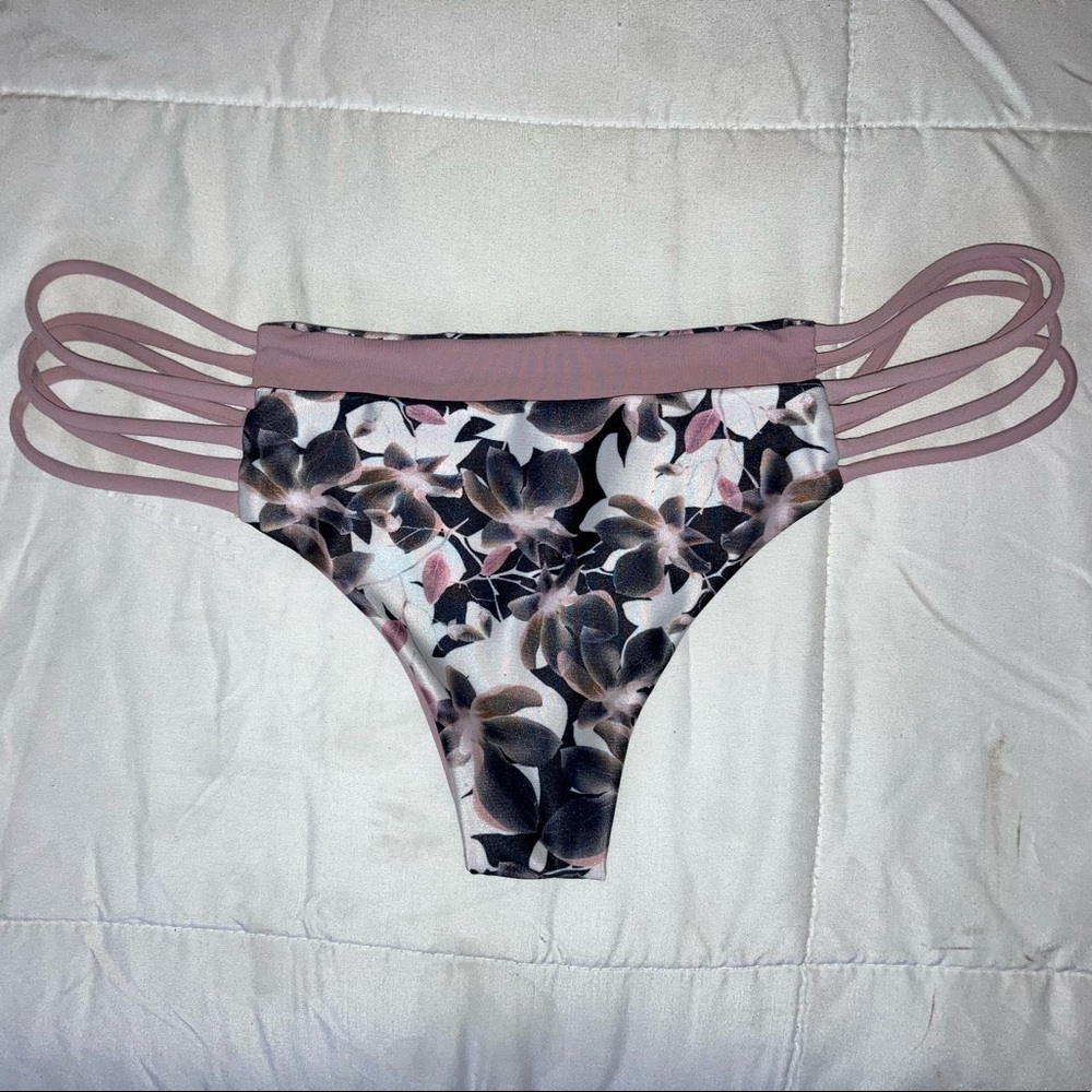 Floral reversible thong bikini bottoms
